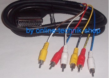 Scart Adapterkabel auf 6x Cinch Stecker IN + OUT 2m